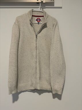 Men’s Cream Full-Zip Textured Knit Sweater